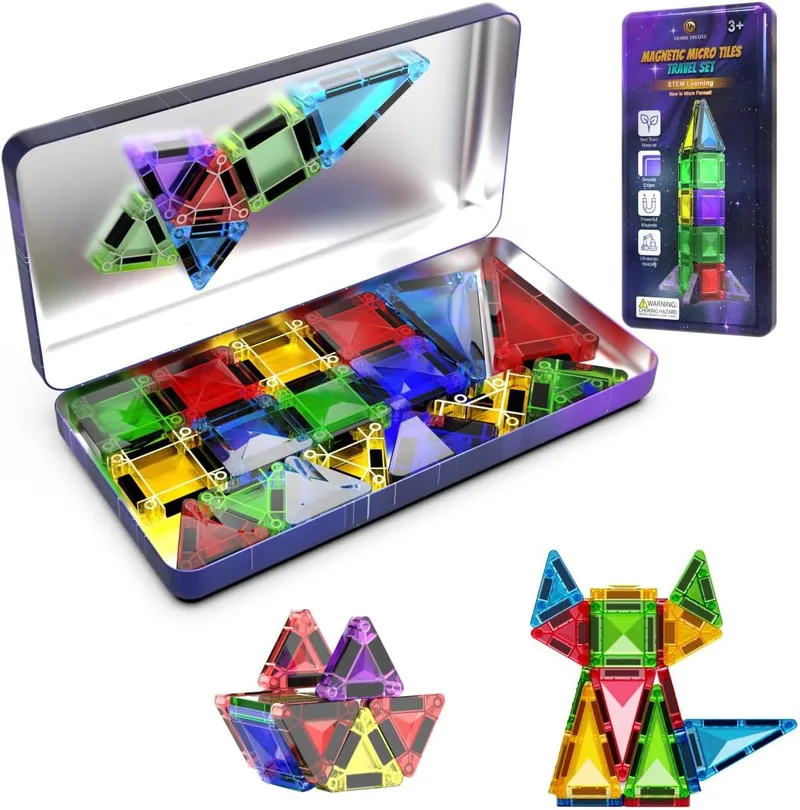 Desire Deluxe ▫️ Micro Blocos Magnéticos de Construção - Brinquedo Educativo STEM de Viagem para Crianças, Brinquedo Sensorial Montessori Magnético para Meninos e Meninas a partir dos 3 anos (28 peças – Multicolorido)