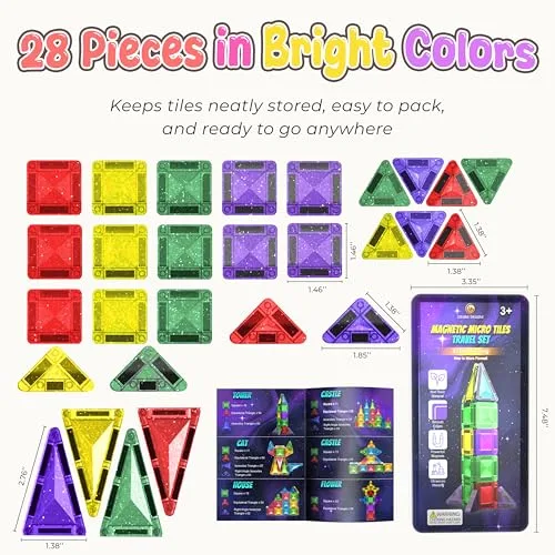 Desire Deluxe ▫️ Micro Blocos Magnéticos de Construção - Brinquedo Educativo STEM de Viagem para Crianças, Brinquedo Sensorial Montessori Magnético para Meninos e Meninas a partir dos 3 anos (28 peças – Brilhante) 6