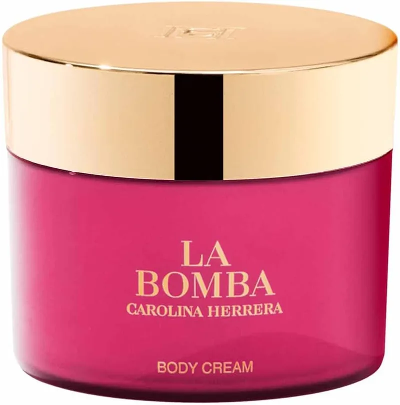 CAROLINA HERRERA ▫️ Creme corporal de luxo La Bomba, 200 ml, hidratação intensiva numa embalagem elegante com detalhes dourados