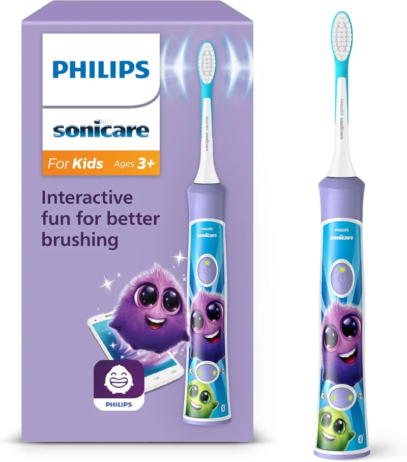 PHILIPS ▫️ Sonicare For Kids, escova de dentes eléctrica com aparelho de som, para crianças a partir dos 3 anos, com KidTimer e KidPacer para uma limpeza rápida, violeta, modelo HX6322/12