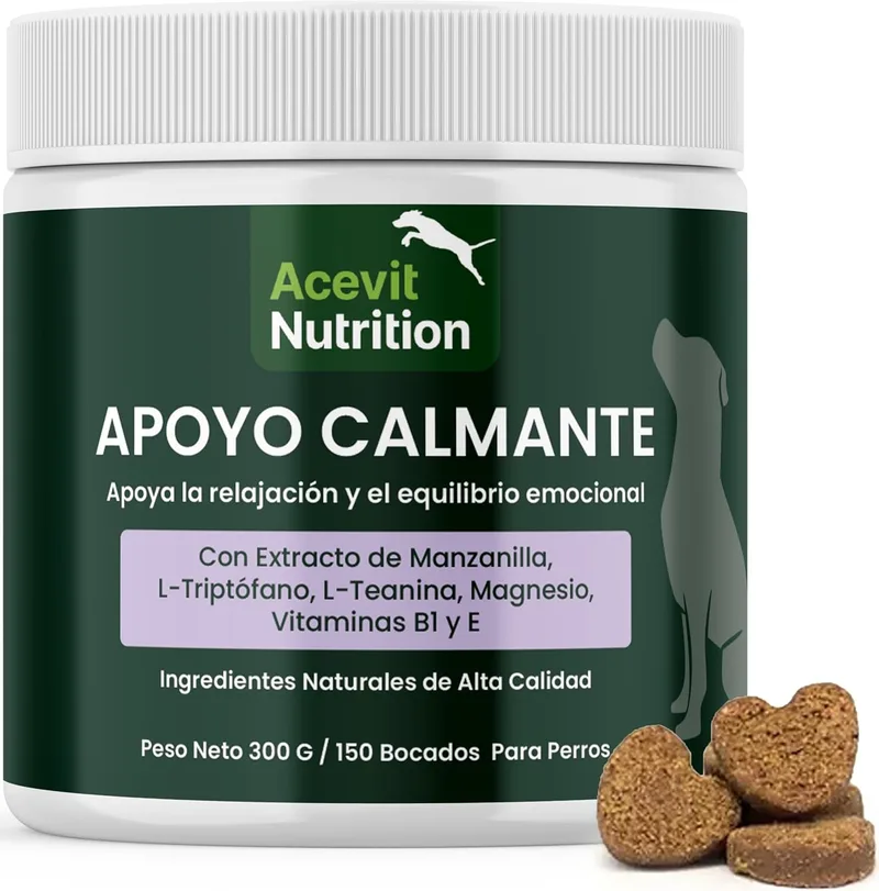 Acevit Nutrition ▫️ Soothing Dogs, 150 pcs, 100% Natural, Anti-Stress e Ansiedade - Relaxante Natural para o Ruído, Viagens, Stress e Separação - Fórmula Veterinária com Camomila, L-Triptofano, L-Teanina e Magnésio