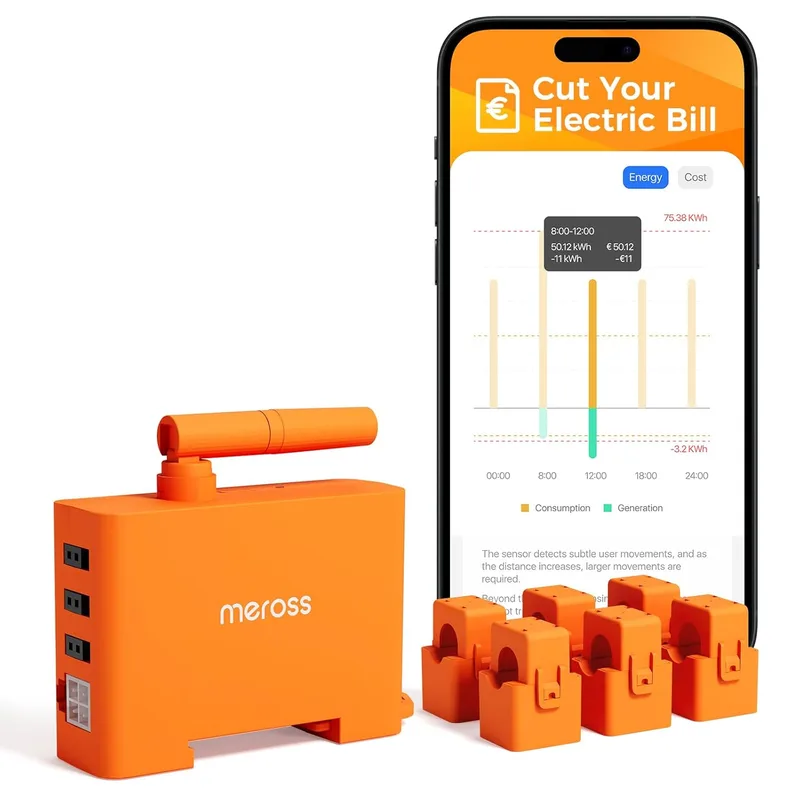 meross ▫️ EM06P Contador Inteligente Trifásico, Medidor de Energia Wi-Fi de 6 Canais para Painéis Solares, Fotovoltaicos, Home Assistant, Injeção Zero, Monitorização em Tempo Real, Nuvem Gratuita