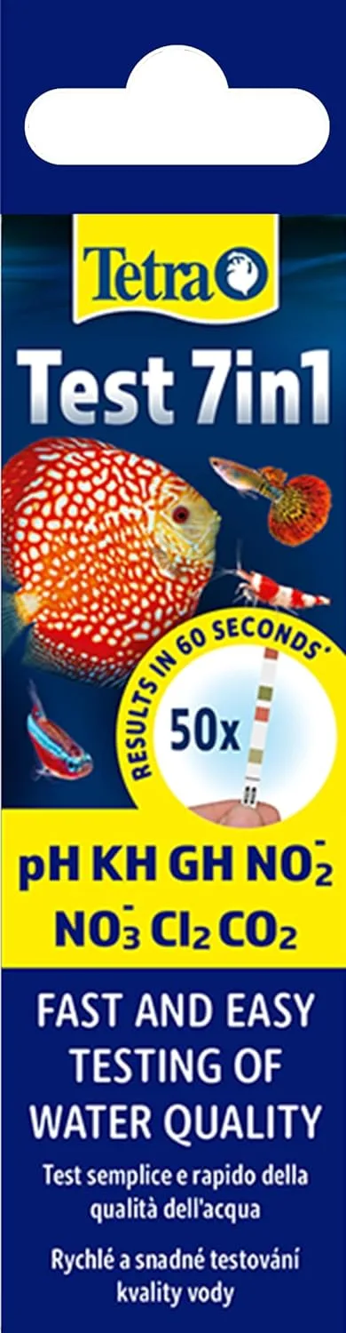 Tetra ▫️ Test 7 em 1 - Teste de água para aquários, controlo rápido e simples da qualidade da água, 1 embalagem (50 tiras reativas)