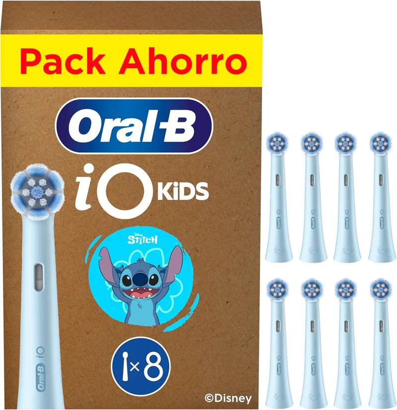 Oral-B ▫️ iO Kids Disney Stitch Cabeças de substituição para crianças a partir dos 6 anos, embalagem de 8 - Cabeças de escova originais para escovas de dentes elétricas iO Kids, suaves para dentes e gengivas sensíveis | Escova de dentes original para crianças a partir dos 6 anos, suave para dentes e