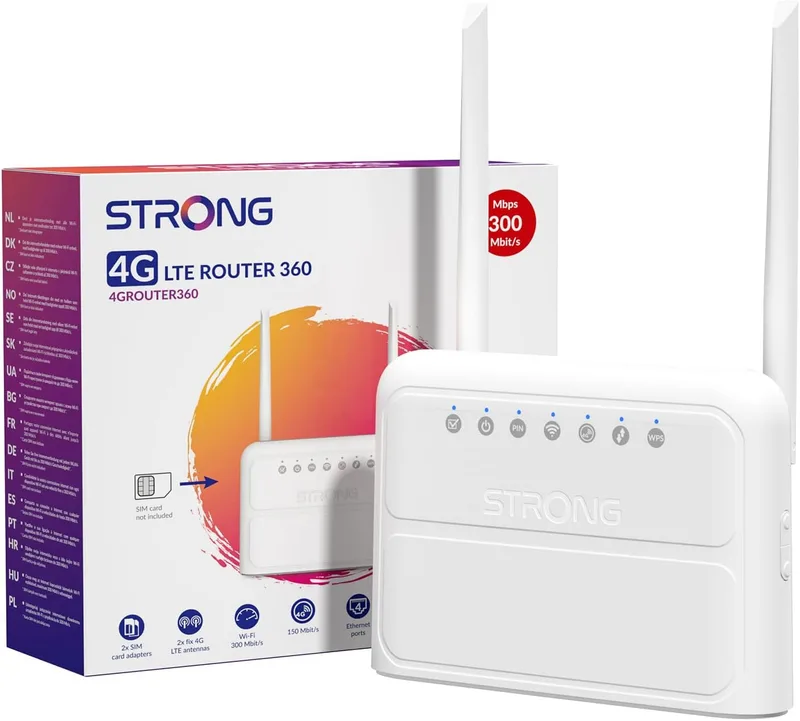 Strong ▫️ Router Wi-Fi N300 Mbps 4G com cartão SIM, rede 4G Cat4 LTE, antenas externas fixas, portas WAN/LAN de 100 Mbps, router com cartão SIM, Plug and Play, rede segura (4GROUTER360)