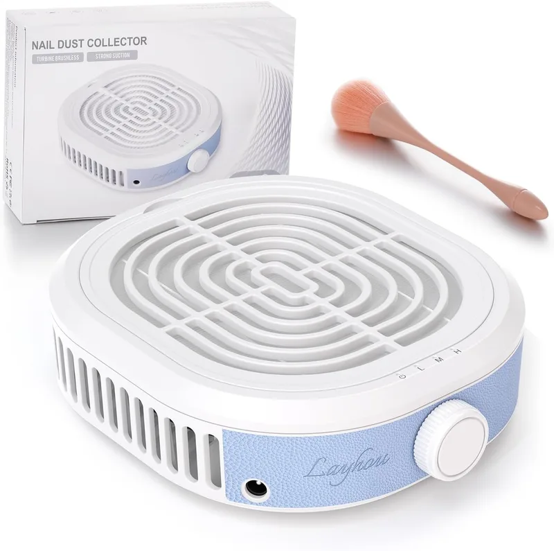 Layhou ▫️ Aspirador de unhas profissional, 80W, 3 velocidades de sucção reguláveis, aspirador de unhas com filtro e 10 panos de algodão não tecido, para salão de unhas e para casa, dupla voltagem, dupla voltagem, com filtro e 10 panos de algodão não tecido.