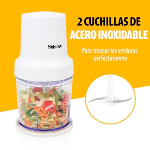 Tristar ▫️ Picador em aço inoxidável, motor de 400 W, 2 velocidades com função turbo, 2 lâminas em aço inoxidável, taça de 0,5 L, design compacto, peças laváveis na máquina de lavar louça, BL-4023 3