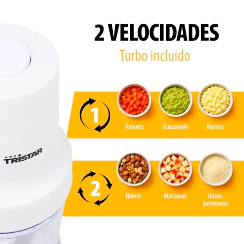 Tristar ▫️ Picador em aço inoxidável, motor de 400 W, 2 velocidades com função turbo, 2 lâminas em aço inoxidável, taça de 0,5 L, design compacto, peças laváveis na máquina de lavar louça, BL-4023 5