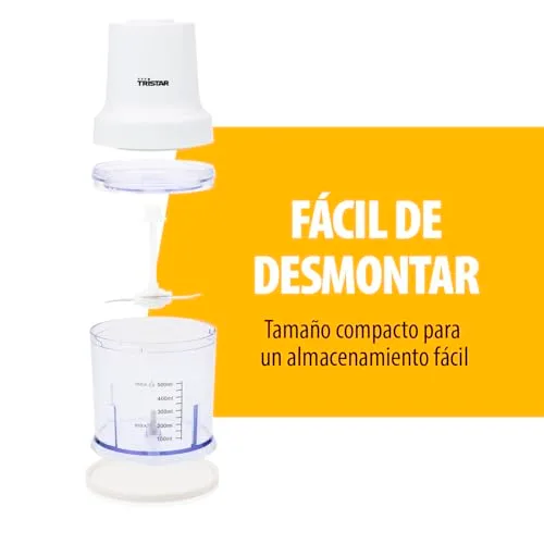 Tristar ▫️ Picador em aço inoxidável, motor de 400 W, 2 velocidades com função turbo, 2 lâminas em aço inoxidável, taça de 0,5 L, design compacto, peças laváveis na máquina de lavar louça, BL-4023 6