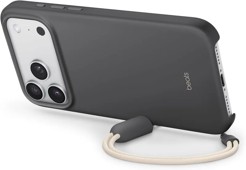 Beats ▫️ Capa com cordão e suporte integrado, MagSafe, controlo da câmara, acabamento mate e interior em microfibra para iPhone 17 Pro MAX – Cinza antracite