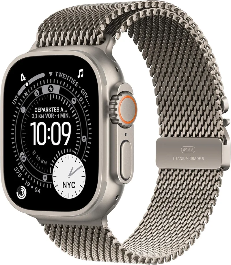 Apple ▫️ Watch Ultra 3 (2025) titânio natural 49 mm 5G com bracelete Milanese Loop em titânio natural, tamanho M