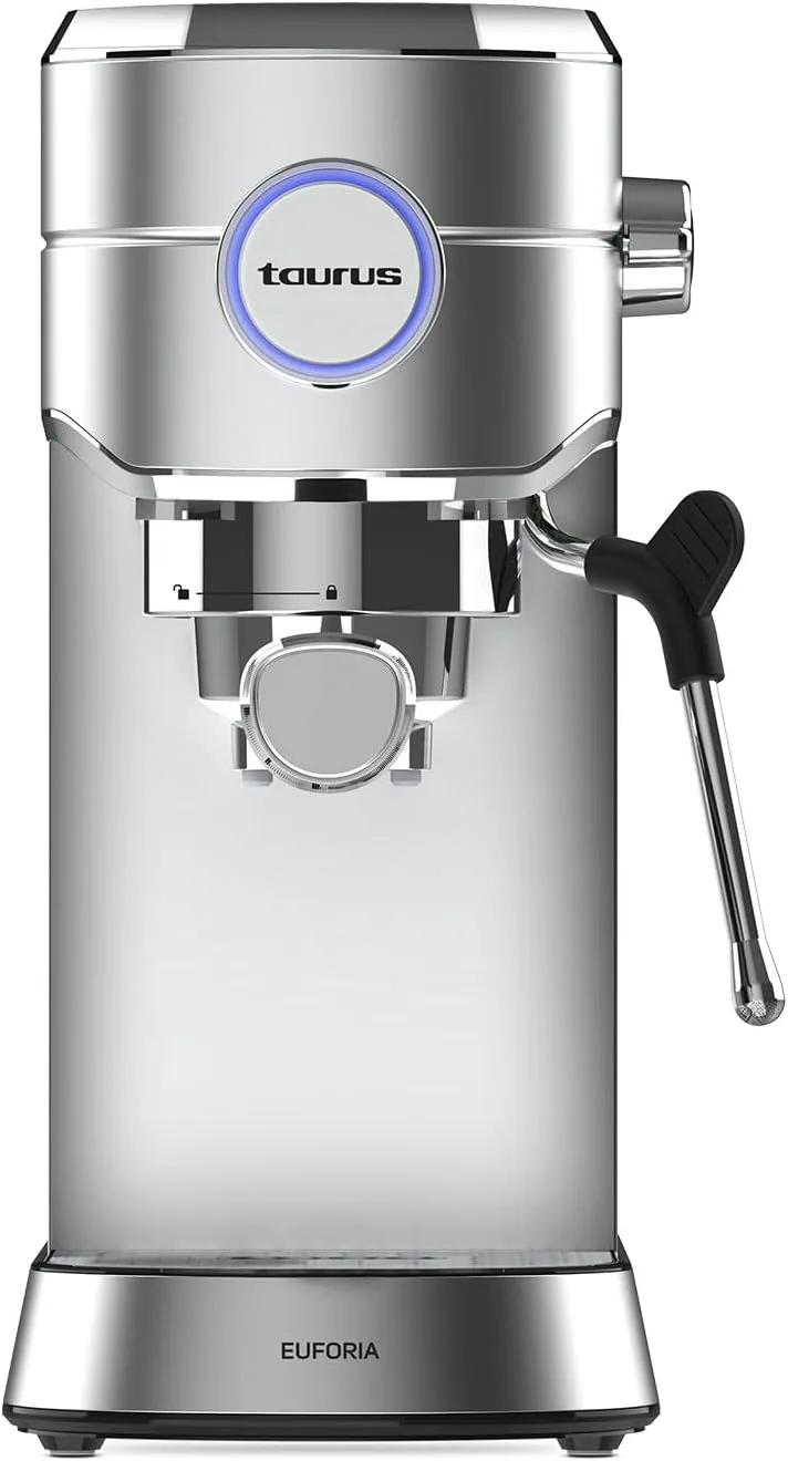 Taurus ▫️ Euforia - Máquina de café expresso de 20 bar, sistema Thermoblock, sistema Supreme Cream, 1450 W, 1 L, vaporizador, até 2 cafés, água quente, quantidade de café programável, adequada para chávenas grandes