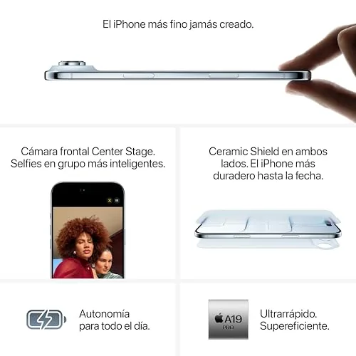 Apple ▫️ iPhone Air de 1 TB: O iPhone mais fino de sempre, ecrã de 6,5 polegadas com ProMotion até 120 Hz, chip A19 Pro, câmara frontal Center Stage, autonomia para o dia inteiro; Azul Céu 4