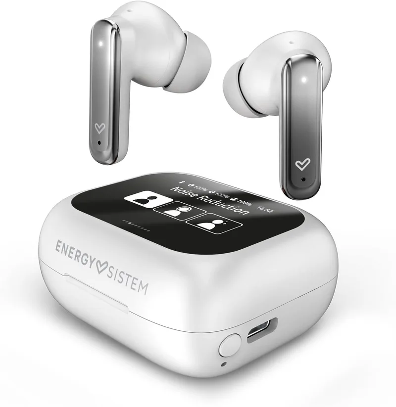 Energy Sistem ▫️ ScreenSound – Auscultadores True Wireless com ANC, Bluetooth 5.4, True Wireless Stereo, 25 horas de autonomia e estojo de carregamento com ecrã inteligente