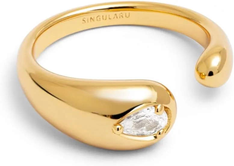 SINGULARU ▫️ Anel Gota Dupla Rosa ou Spark. Latão com banho de ouro 18 Kt e zircónias. Jóias para mulher.