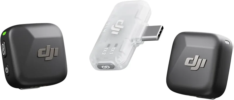 DJI ▫️ Mic Mini (2 TX + 1 RX móvel), microfone de lapela sem fios para iPhone 17/16/15 e Android/PC/tablets, plug & play, transmissão de 300 m, Cancelamento Ativo de Ruído, Vlogs