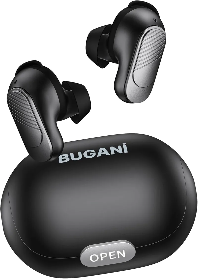BUGANI ▫️ Auscultadores sem fios Bluetooth 5.3, auscultadores desportivos sem fios Bluetooth, auscultadores com cancelamento ativo de ruído, auscultadores de corrida, à prova de água IPX6, auscultadores 30H com carregamento rápido USB (escuro)