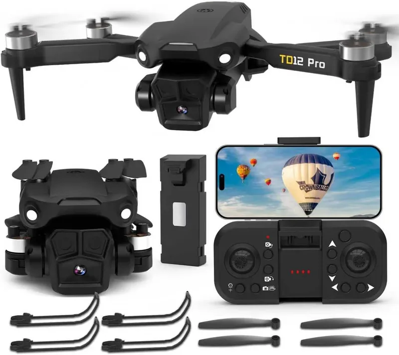 Toladrone ▫️ TD12PRO: Drão com câmara 1080P, drões para adultos com motor sem escovas, ângulo de 90° ajustável motorizado, resistência ao vento de nível 3, quadricóptero dobrável para principiantes