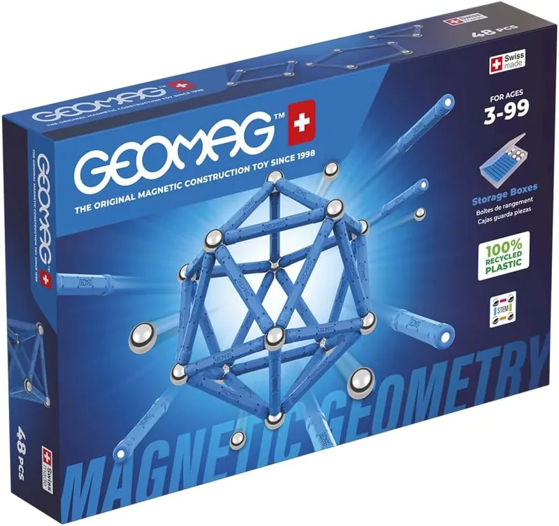 Geomag ▫️ Magnetic Geometric - Conjunto de construção magnética com 48 peças | Jogo STEM criativo e educativo com barras e ímanes | Kit de construção para crianças e aprendizagem 3D