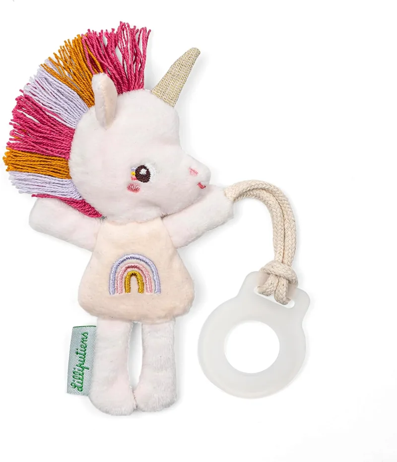 LILLIPUTIENS ▫️ Peluche com prendedor de chupeta para bebé - Brilha no escuro - Companheiro calmante - Lena, o Unicórnio - Peluche fosforescente - para acalmar o bebé - 16 cm - A partir do nascimento