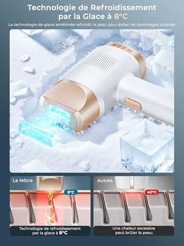 Deplite ▫️ 21J Depilador a laser com função de refrigeração, 600-1200 nm, depilador a luz pulsada com 9 níveis de energia, ecrã tátil LCD para mulheres e homens, zona do biquíni, axilas, rosto, corpo, branco 2