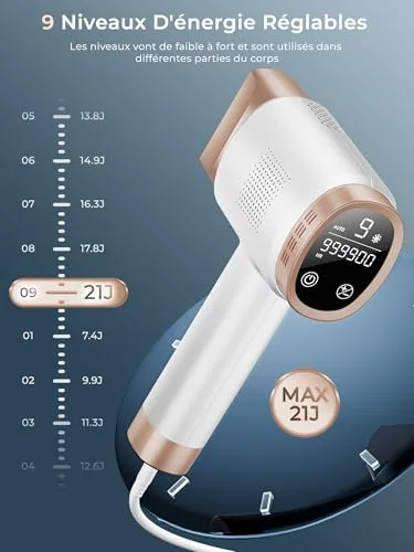 Deplite ▫️ 21J Depilador a laser com função de refrigeração, 600-1200 nm, depilador a luz pulsada com 9 níveis de energia, ecrã tátil LCD para mulheres e homens, zona do biquíni, axilas, rosto, corpo, branco 5