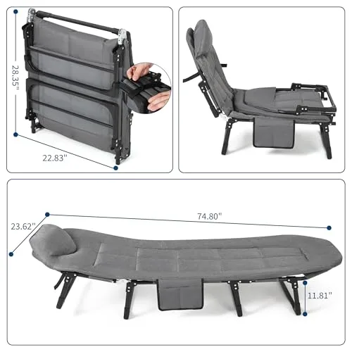 Thaookte ▫️ Cama de campismo dobrável, espreguiçadeira dobrável, cama de campismo com colchão e bolso lateral, para exterior, interior, jardim, campismo, 190 x 65 x 30 cm 3