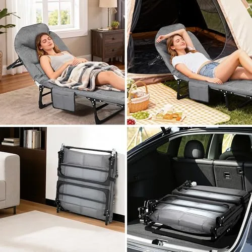 Thaookte ▫️ Cama de campismo dobrável, espreguiçadeira dobrável, cama de campismo com colchão e bolso lateral, para exterior, interior, jardim, campismo, 190 x 65 x 30 cm 7