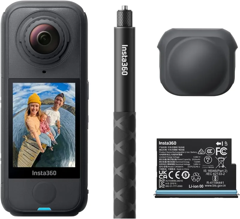 Insta360 ▫️ X4 Air Preto Grafite - Pacote para Principiantes - câmara de 165 g com resolução 8K e 360°, efeito «selfie stick invisível», lentes substituíveis, grava primeiro e enquadra depois, proteção contra o vento