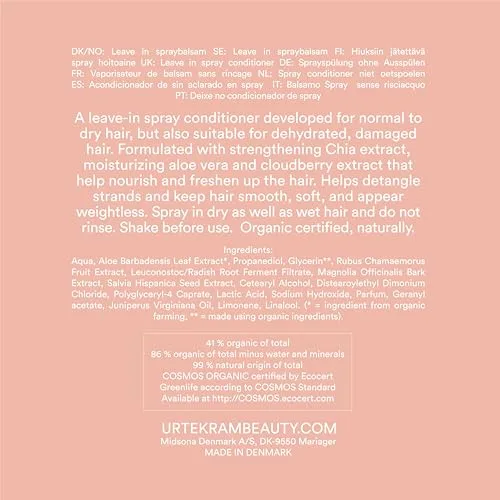 Urtekram ▫️ Condicionador em Spray Nordic Berry – 250 ml – Sem enxaguamento – Para cabelo normal ou seco – Com chia, aloé vera e amora nórdica – Vegano e natural – Hidratação leve, 250 ml 6