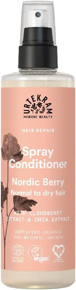 Urtekram ▫️ Condicionador em Spray Nordic Berry – 250 ml – Sem enxaguamento – Para cabelo normal ou seco – Com chia, aloé vera e amora nórdica – Vegano e natural – Hidratação leve, 250 ml