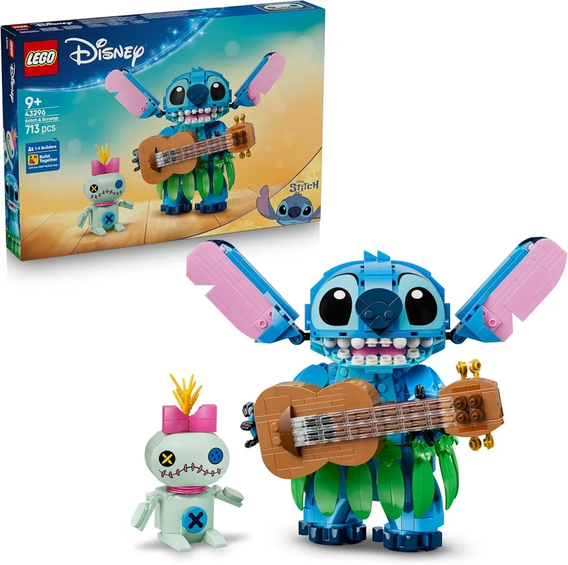 LEGO ▫️ Brinquedos Stitch e Scrump da Disney – 2 Figuras com Acessórios, incluindo ukulele e peluche – Decoração para o quarto – Presente de aniversário para meninas e meninos a partir dos 9 anos e fãs – 43296