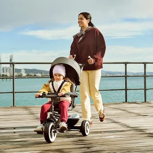 Kinderkraft ▫️ Aston 2 Pro Triciclo Evolutivo, Bicicleta sem pedais, Bicicleta para bebés, para crianças, Cinto de segurança, com acessórios, Suporte para copos, Cesto, dos 9 meses aos 25 kg, Cinzento 2