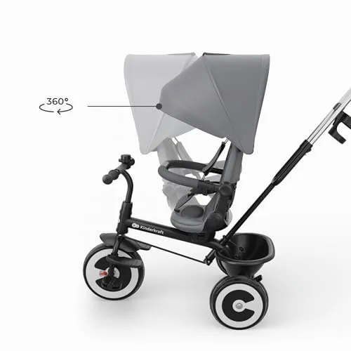 Kinderkraft ▫️ Aston 2 Pro Triciclo Evolutivo, Bicicleta sem pedais, Bicicleta para bebés, para crianças, Cinto de segurança, com acessórios, Suporte para copos, Cesto, dos 9 meses aos 25 kg, Cinzento 4