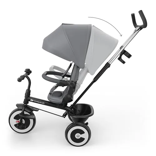 Kinderkraft ▫️ Aston 2 Pro Triciclo Evolutivo, Bicicleta sem pedais, Bicicleta para bebés, para crianças, Cinto de segurança, com acessórios, Suporte para copos, Cesto, dos 9 meses aos 25 kg, Cinzento 5
