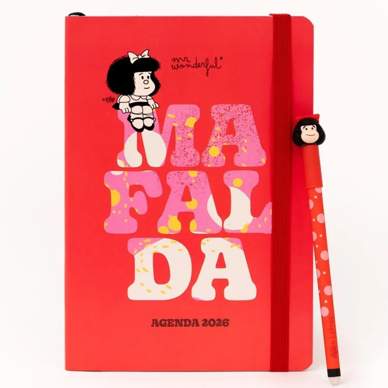Mr. Wonderful ▫️ Conjunto de 2026 agendas anuais tamanho A5 - Vista semanal + caneta apagável Bobo - Mafalda