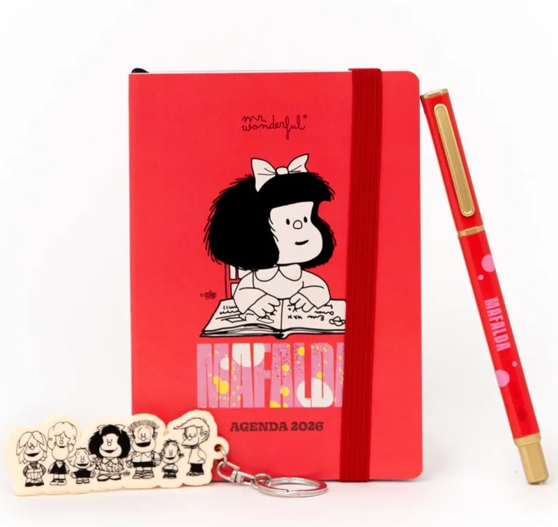 Mr. Wonderful ▫️ Conjunto de agendas anuais 2026 Tamanho de bolso A6 2026 Agenda semanal + porta-chaves + caneta - Mafalda