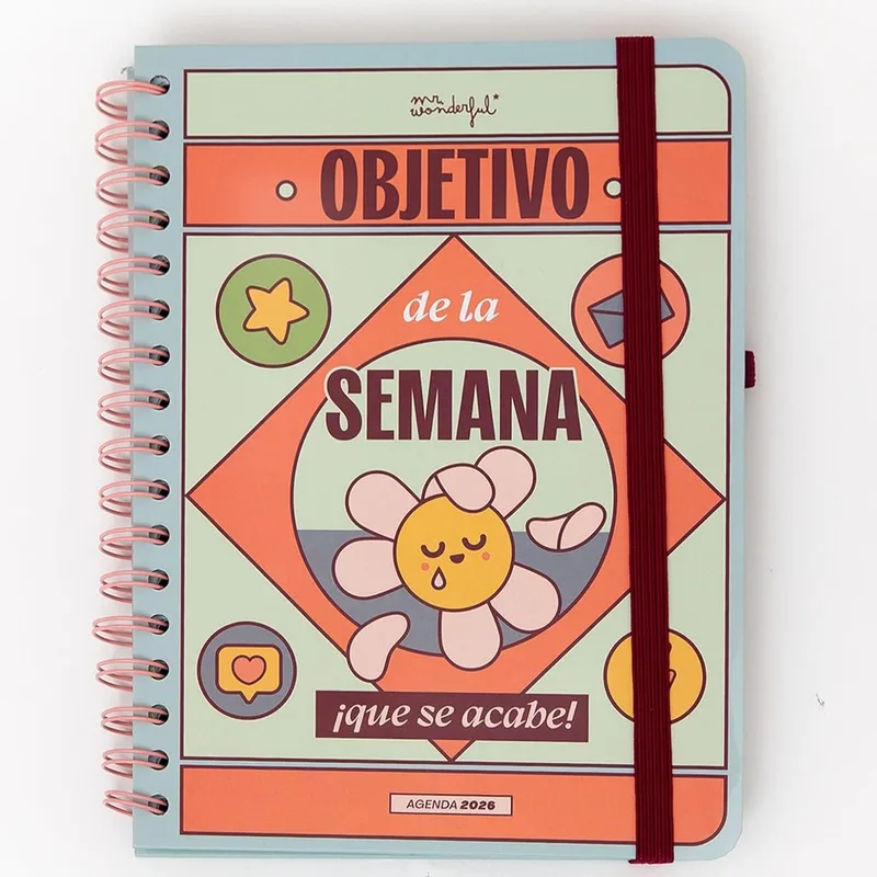 Mr. Wonderful ▫️ Conjunto de Agenda Wonder pequena 2026 com Vista Semanal + Caneta - Objetivo da semana: que acabe logo!