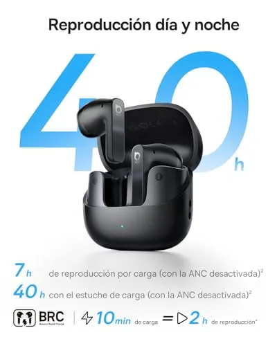 Baseus ▫️ Auscultadores sem fios Bluetooth BS1 NC Semi-In-Ear, Auscultadores Bluetooth com cancelamento de ruído, Auscultadores sem fios, Hi-Res, Driver de 13 mm, 6 microfones com IA, IP55, 55 horas, Bluetooth 6.0 6