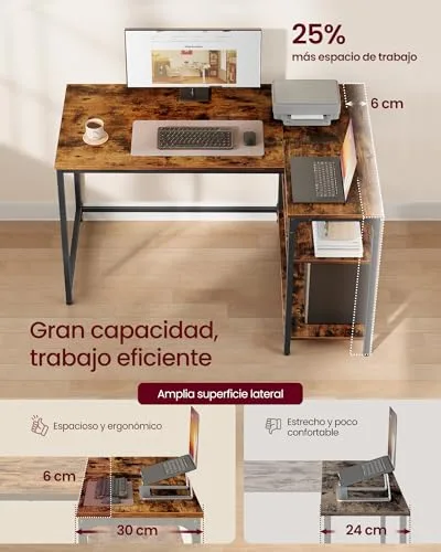 VASAGLE ▫️ Secretária em L, Secretária para jogos com prateleira, prateleiras com altura ajustável, estação de trabalho para estudo e escritório, 110 x 80 cm, castanho rústico LWD135KD01 4