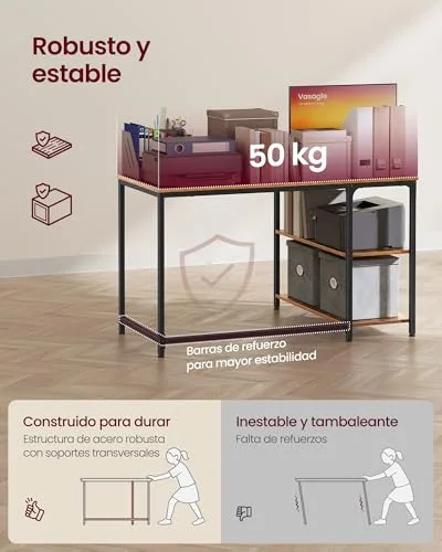 VASAGLE ▫️ Secretária em L, Secretária para jogos com prateleira, prateleiras com altura ajustável, estação de trabalho para estudo e escritório, 110 x 80 cm, castanho rústico LWD135KD01 6