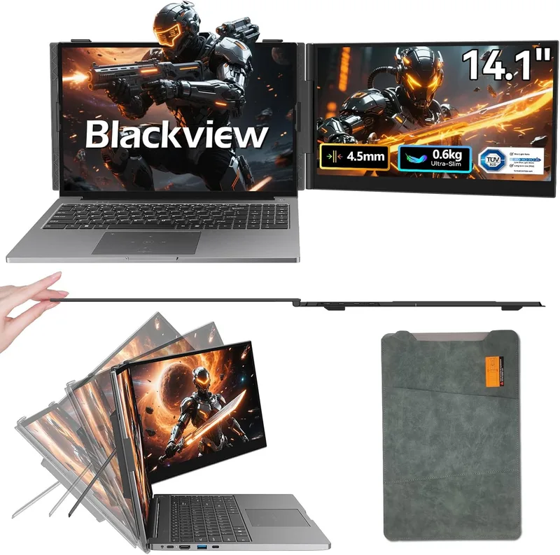 Blackview ▫️ Monitor portátil Ultra Slim 14" FHD 1080P IPS 1080P IPS IPS, com certificação TÜV de baixa luz azul, com HDMI/USB-A/Type-C Plug and Play, para Windows/Mac/Chrome/Switch/PS5