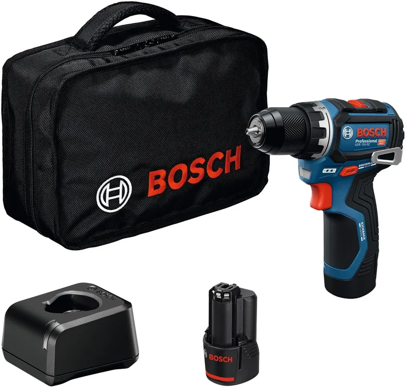 Bosch Professional ▫️ 12V System Berbequim/aparafusadora GSR 12V-32 (KickBack Control, motor sem escovas, inclui baterias de 2,0 Ah, carregador e bolsa de ferramentas)