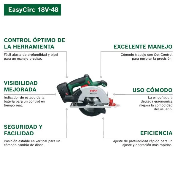 Bosch ▫️ Serra circular a bateria EasyCirc 18V-48 18V System (corta madeira até 48 mm; inclui adaptador para aspirador e guia paralela) 3