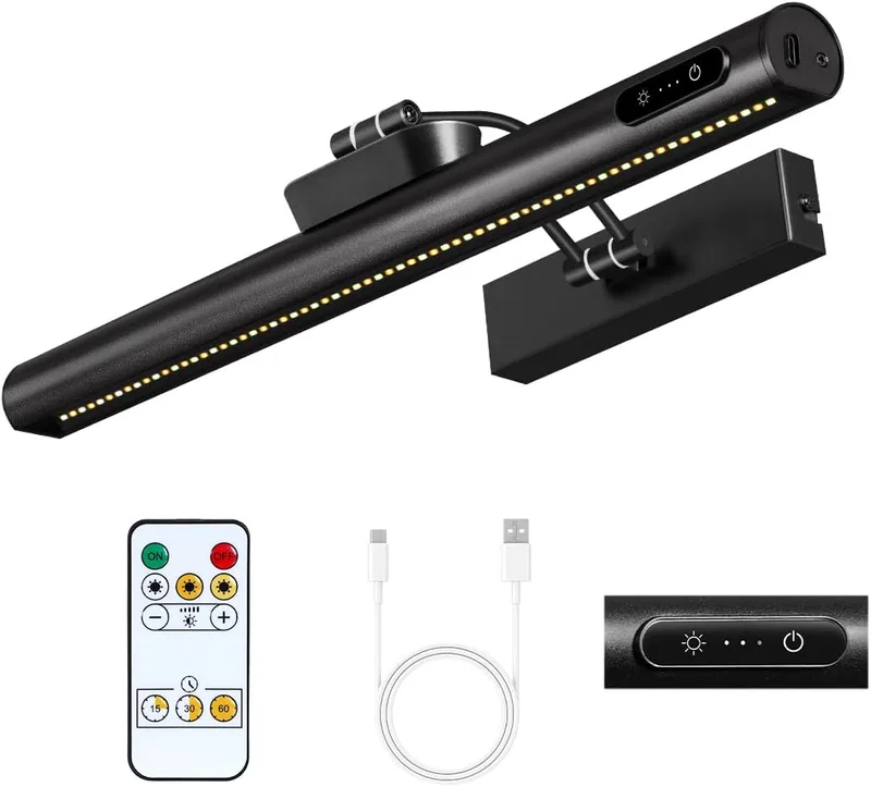 OUTON ▫️ Luz de quadro recarregável com controlo remoto e tátil, luz de arte magnética a pilhas, regulável em 3 cores, 4000mAh, temporizador, indicador de energia, sem fios para pinturas murais