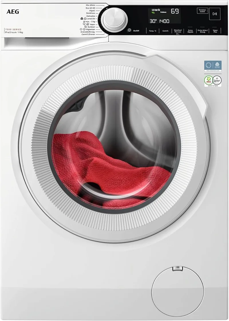 AEG ▫️ LFR7394N2B – Máquina de lavar de instalação livre Série 7000 ProSteam, 9 kg, 1400 rpm, PreciseWash, Programa de Higiene com Vapor, Motor Inverter, Certificado Woolmark Blue, Branco
