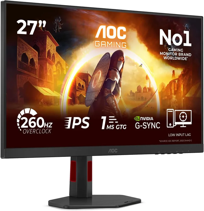 AOC ▫️ Monitor de jogos 27G4ZR de 27 polegadas, 260 Hz, painel Fast IPS, 1 ms GtG, HDR10, Adaptive Sync, G-Sync Compatível, Altura Ajustável, (1920x1080, 2x HDMI 2.0, 1x DP 1.4) Preto