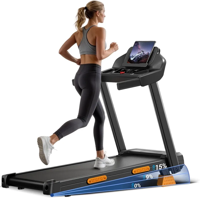 CURSOR FITNESS ▫️ CURSOR 15% Passadeira dobrável com inclinação de 12 km/h, passadeira dobrável de 3,0 HP, passadeira elétrica para casa com ecrã tátil LED, sistema de amortecimento, treino silencioso, 136 kg
