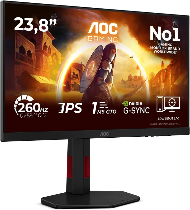 AOC ▫️ Monitor de jogos 24G4ZR de 24 polegadas, 260 Hz, painel Fast IPS, 1 ms GtG, HDR10, Adaptive Sync, G-Sync compatível, altura ajustável, (1920x1080, 2x HDMI 2.0, 1x DP 1.4) Preto