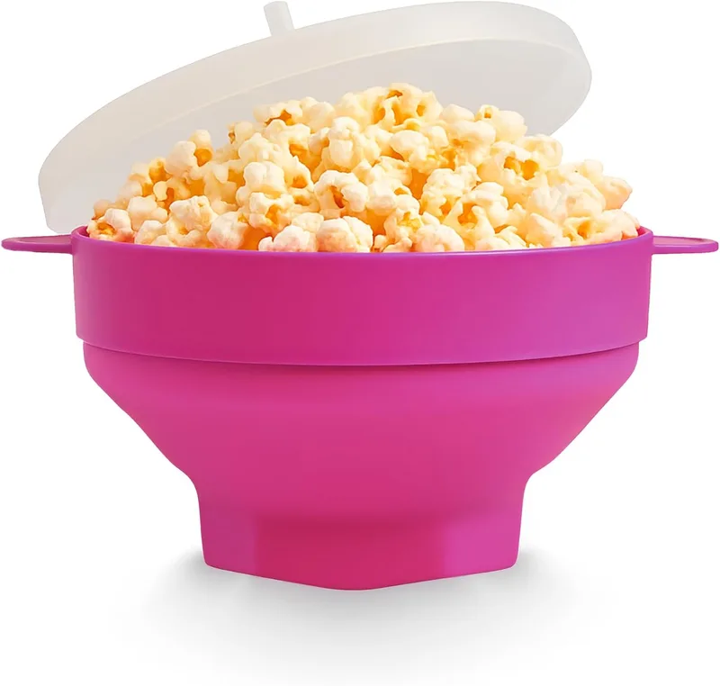 Jocca ▫️ Forma para pipocas hexagonal dobrável em silicone para micro-ondas, lavável na máquina de lavar louça, cor rosa (silicone fúcsia), inclui tampa
